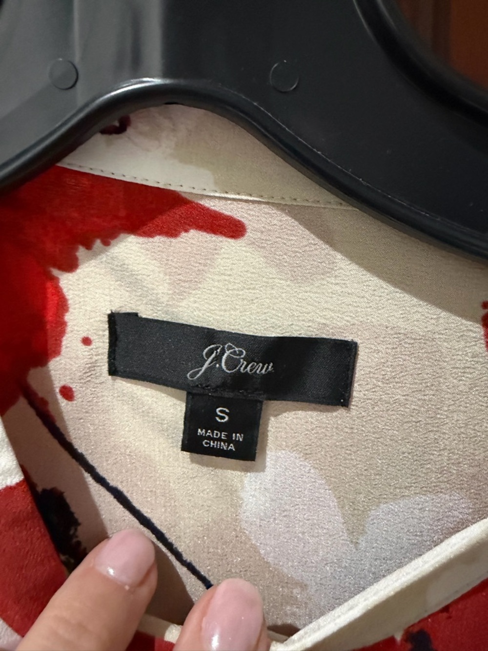 J. Crew Cream Blouse with Red Floral Print - Picture 4 of 6